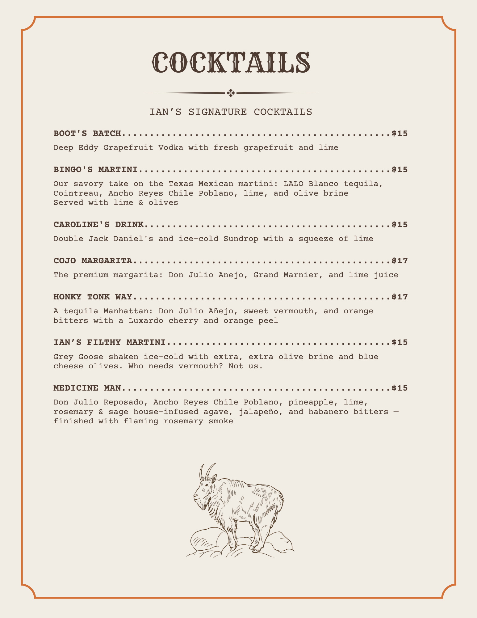 Bar menu: Ian's signature cocktails
